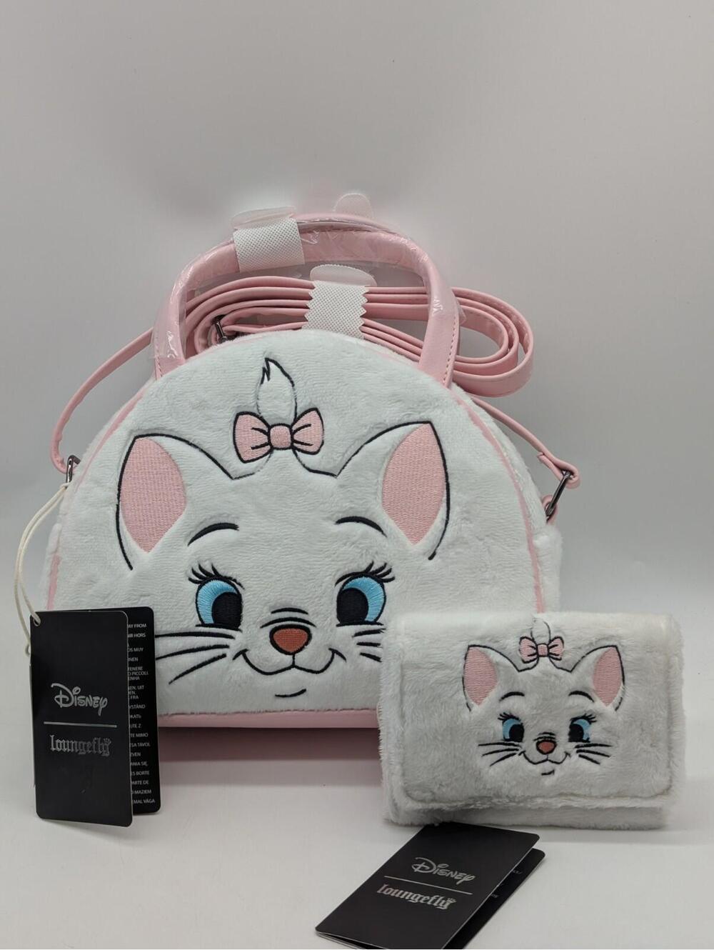 Loungefly Disney Aristocats Marie Fuzzy Dome Crossbody Purse Bag & Wallet New